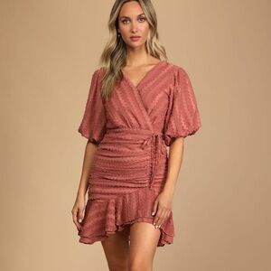 NWT Lulus Cherish This Moment Rusty Rose Ruched Asymmetrical Mini Dress L